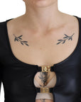 Dolce & Gabbana Elegant Black 3/4 Sleeve Top with Gold Detailing