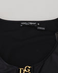Dolce & Gabbana Elegant Black 3/4 Sleeve Top with Gold Detailing
