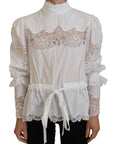 Dolce & Gabbana Elegant White Lace Trim Cotton Blouse