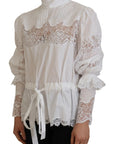 Dolce & Gabbana Elegant White Lace Trim Cotton Blouse