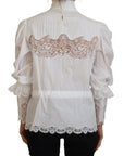 Dolce & Gabbana Elegant White Lace Trim Cotton Blouse