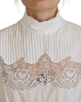 Dolce & Gabbana Elegant White Lace Trim Cotton Blouse