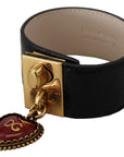 Dolce & Gabbana Elegant Black Leather Gold Detail Bracelet