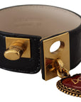 Dolce & Gabbana Elegant Black Leather Gold Detail Bracelet