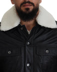 Dolce & Gabbana Elegant Black Leather Bomber Jacket