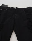Dolce & Gabbana Svelte Black Tattered Slim Fit Denim