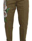 Dolce & Gabbana Exquisite Floral Beige Chino Pants