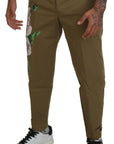 Dolce & Gabbana Exquisite Floral Beige Chino Pants