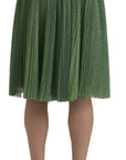 Dolce & Gabbana Enchanting Metallic Green Pleated A-Line Skirt