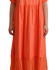 Twinset Elegant Coral Maxi Dress with Short Sleeves