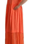 Twinset Elegant Coral Maxi Dress with Short Sleeves