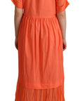 Twinset Elegant Coral Maxi Dress with Short Sleeves