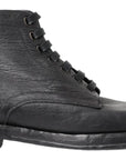 Dolce & Gabbana Equisite Black Lace-Up Leather Boots