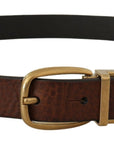Dolce & Gabbana Elegant Brown Leather Belt with Logo Buckle