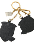 Dolce & Gabbana Chic Blue Leather Keychain with Gold Accents