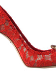 Dolce & Gabbana Chic Red Lace Heels with Crystal Embellishment