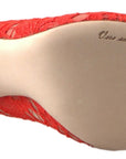 Dolce & Gabbana Chic Red Lace Heels with Crystal Embellishment