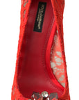 Dolce & Gabbana Chic Red Lace Heels with Crystal Embellishment
