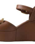 Dolce & Gabbana Chic Brown Leather Ankle Strap Wedges