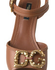 Dolce & Gabbana Chic Brown Leather Ankle Strap Wedges