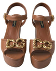 Dolce & Gabbana Chic Brown Leather Ankle Strap Wedges