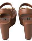 Dolce & Gabbana Chic Brown Leather Ankle Strap Wedges