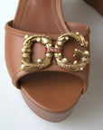 Dolce & Gabbana Chic Brown Leather Ankle Strap Wedges