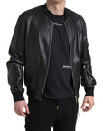 Dolce & Gabbana Elegant Black Leather Bomber Jacket