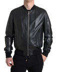 Dolce & Gabbana Elegant Black Leather Bomber Jacket