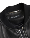Dolce & Gabbana Elegant Black Leather Bomber Jacket