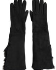 Dolce & Gabbana Elegant Leather Elbow Length Gloves with Fur Trim