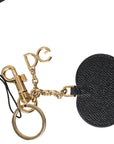 Dolce & Gabbana Elegant Black Leather Keychain with Fuchsia Accent