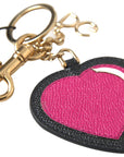 Dolce & Gabbana Elegant Black Leather Keychain with Fuchsia Accent