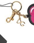 Dolce & Gabbana Elegant Black Leather Keychain with Fuchsia Accent