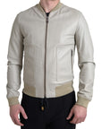 Dolce & Gabbana Cream Leather Bomber Jacket