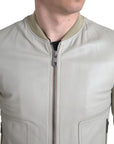Dolce & Gabbana Cream Leather Bomber Jacket