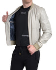 Dolce & Gabbana Cream Leather Bomber Jacket