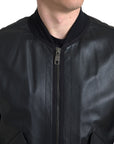 Dolce & Gabbana Elegant Black Leather Bomber Jacket