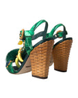 Dolce & Gabbana Green Crystal Mink Fur T-Strap Sandals