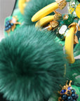 Dolce & Gabbana Green Crystal Mink Fur T-Strap Sandals