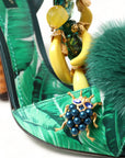 Dolce & Gabbana Green Crystal Mink Fur T-Strap Sandals