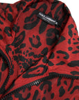Dolce & Gabbana Red Leopard Zip Sweater Jacket