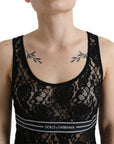 Dolce & Gabbana Elegant Lace Tank Top with Logo Stripe