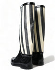 Dolce & Gabbana Black and White Striped Knee High Boots