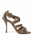 Dolce & Gabbana Bronze Crystal Stiletto Heels Sandals