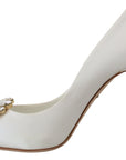 Dolce & Gabbana Crystal-Embellished White Peep Toe Heels