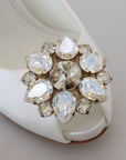 Dolce & Gabbana Crystal-Embellished White Peep Toe Heels