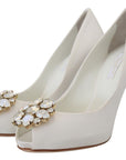Dolce & Gabbana Crystal-Embellished White Peep Toe Heels
