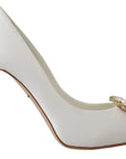 Dolce & Gabbana Crystal-Embellished White Peep Toe Heels