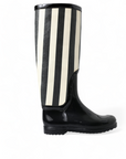 Dolce & Gabbana Black and White Striped Knee High Boots
